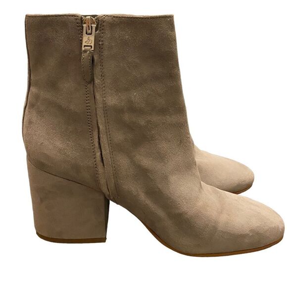 Sam Edelman Sz 8 Gray Taye Side Zipper Almond Toe Suede Block Ankle Boots - Picture 3 of 8